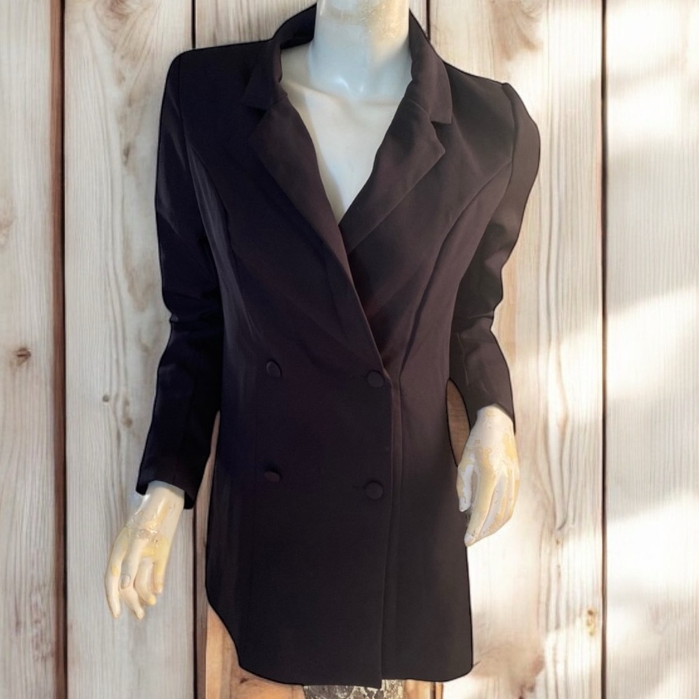 ❄️ 50% off winter Shein hourglass long button front tuxedo blazer jacket 4/S